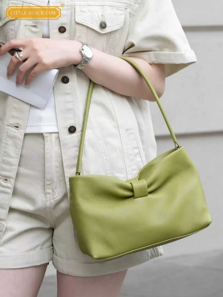

Fashion Sweet Women Handbag Solid Color Cowhide Genuine Leather Totes Strap Shoulder Bag Sling Female Office Work Crossbody Bags