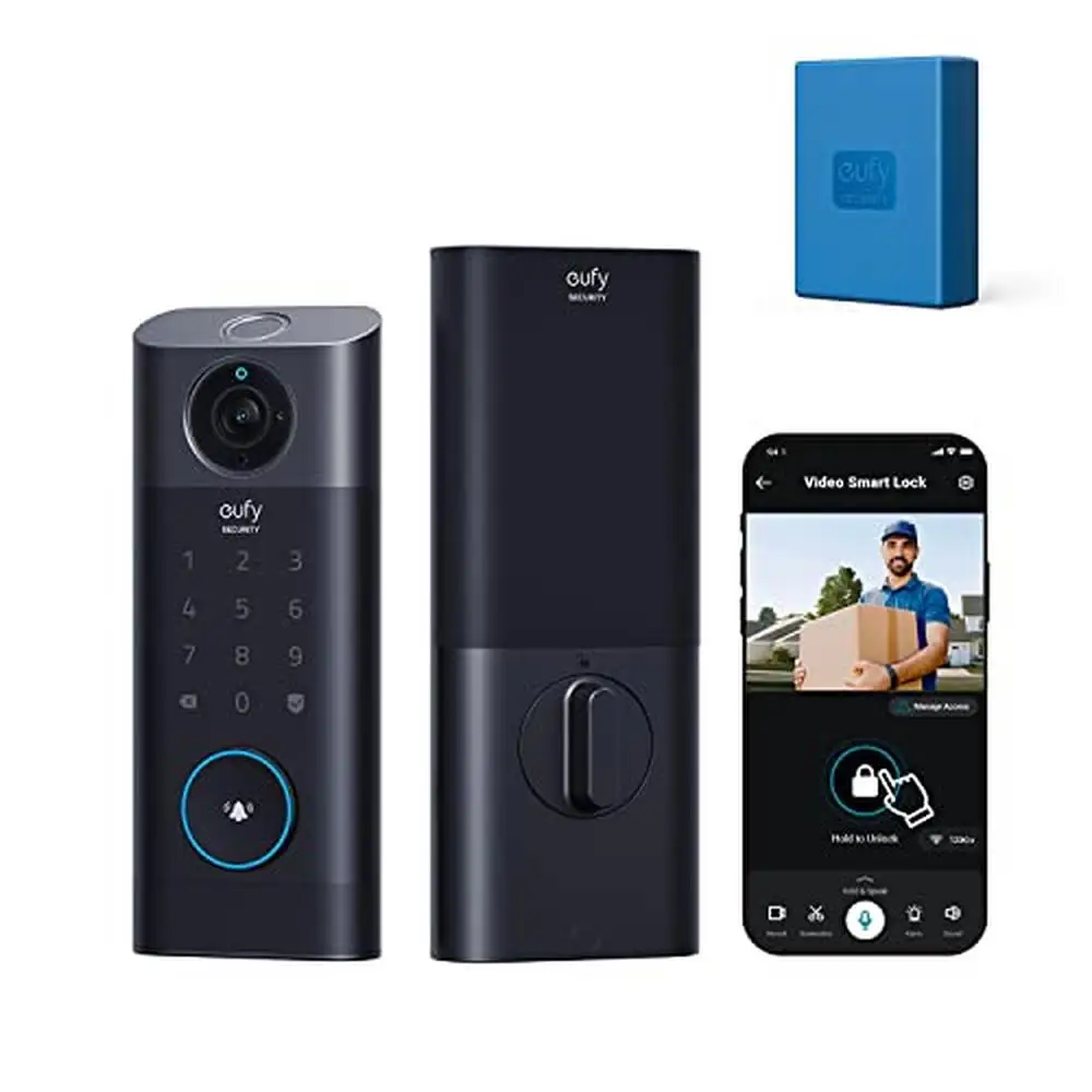 Smart Lock Camera Doorbell Fingerprint Keyless Entry Biometric Rechargeable Battery 2K HD Security App Alexa Google Voice