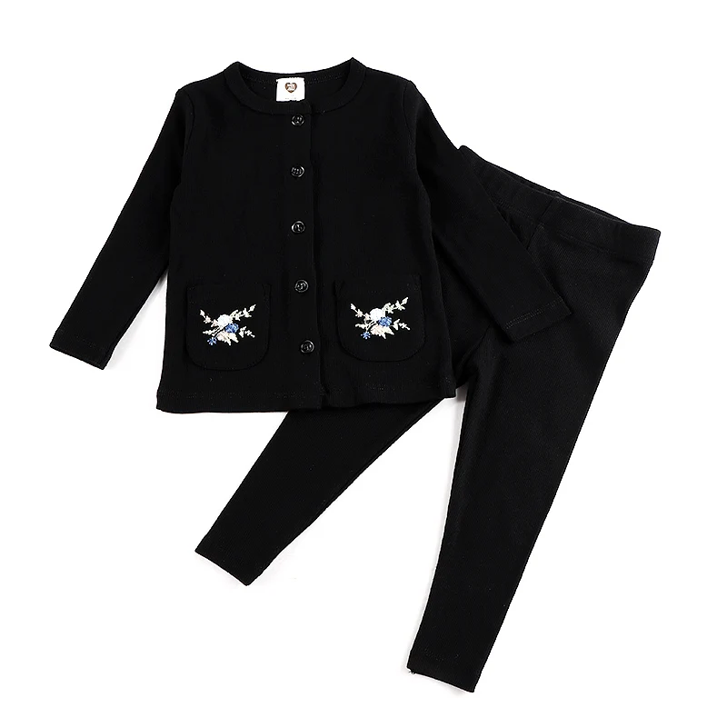 

1y-4y Unisex Baby Ribbed Outfit Set Long Sleeve Top+Pants Matching Pajamas Set 2 Piece Sleepwear Kids Button Nightwear Pjs Black