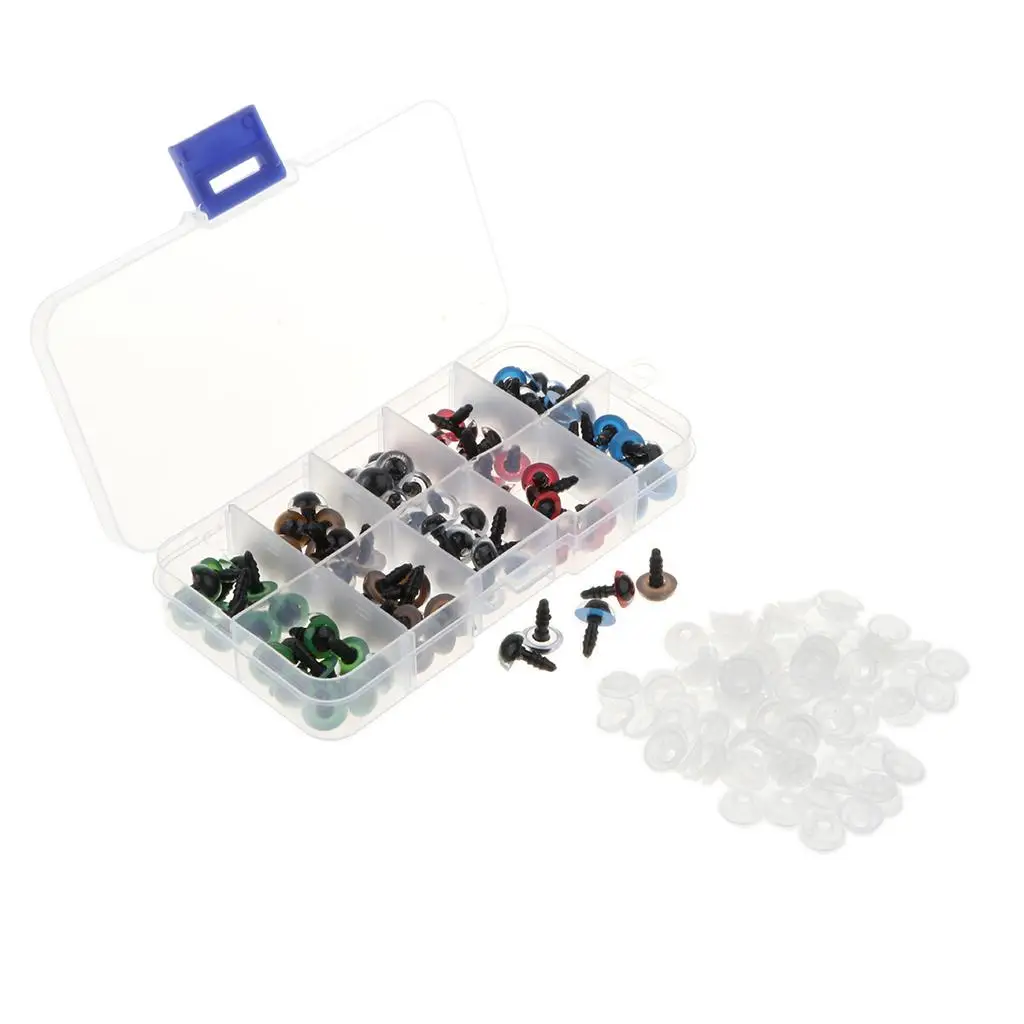 ตาพลาสติกนิรภัยขนาด 8-12 มม. พร้อมแหวนรอง สำหรับตุ๊กตาหมี ตุ๊กตาสัตว์ ของเล่นตุ๊กตาเย็บปักถักร้อย DIY งานฝีมือ แพ็ค 100 ชิ้น