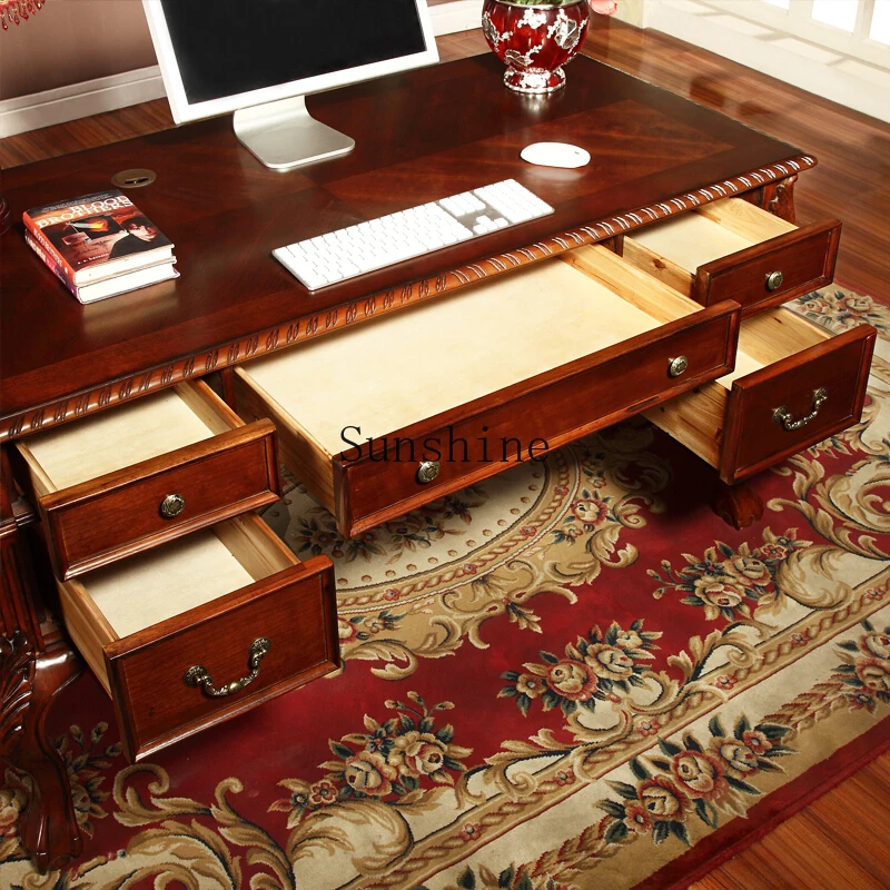 American solid wood desk home computer office rack combination writing desk chair