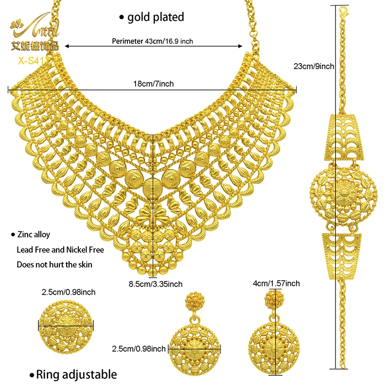 ANIID Luxury Indian Jewelry Sets for Women Party Dubai 24K Gold Color Necklace Set African Wedding Traditional Jewelry Gifts