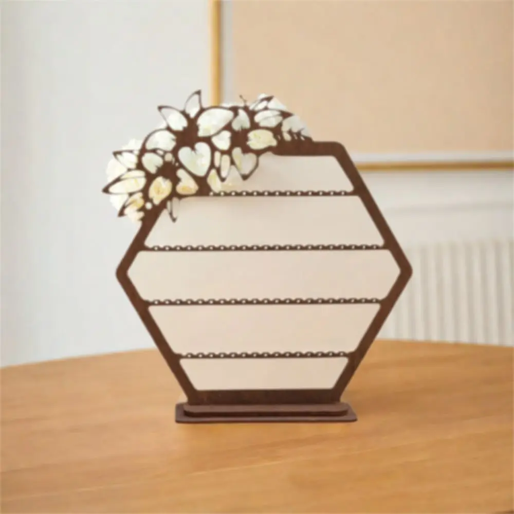 

Vintage Wooden Earring Holder Hollowed Out Flower Space Saving Earring Clip Display Rack Anti-slip Tabletop Organizer Rack Women