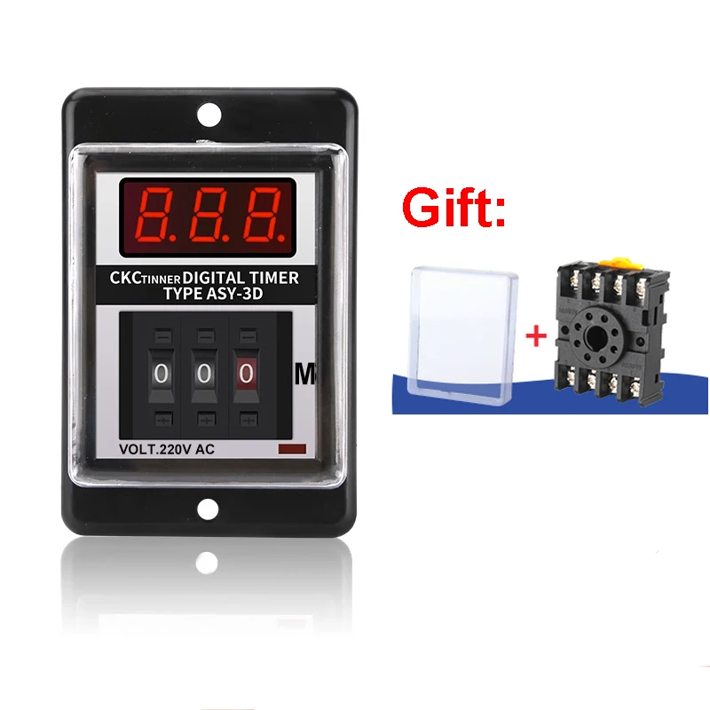 Time Relay 8PIN with Base DC24V AC220V AC380V ASY-3D ASY-3SM 99.9S-999M Digits Programmable Timer Delay Relay