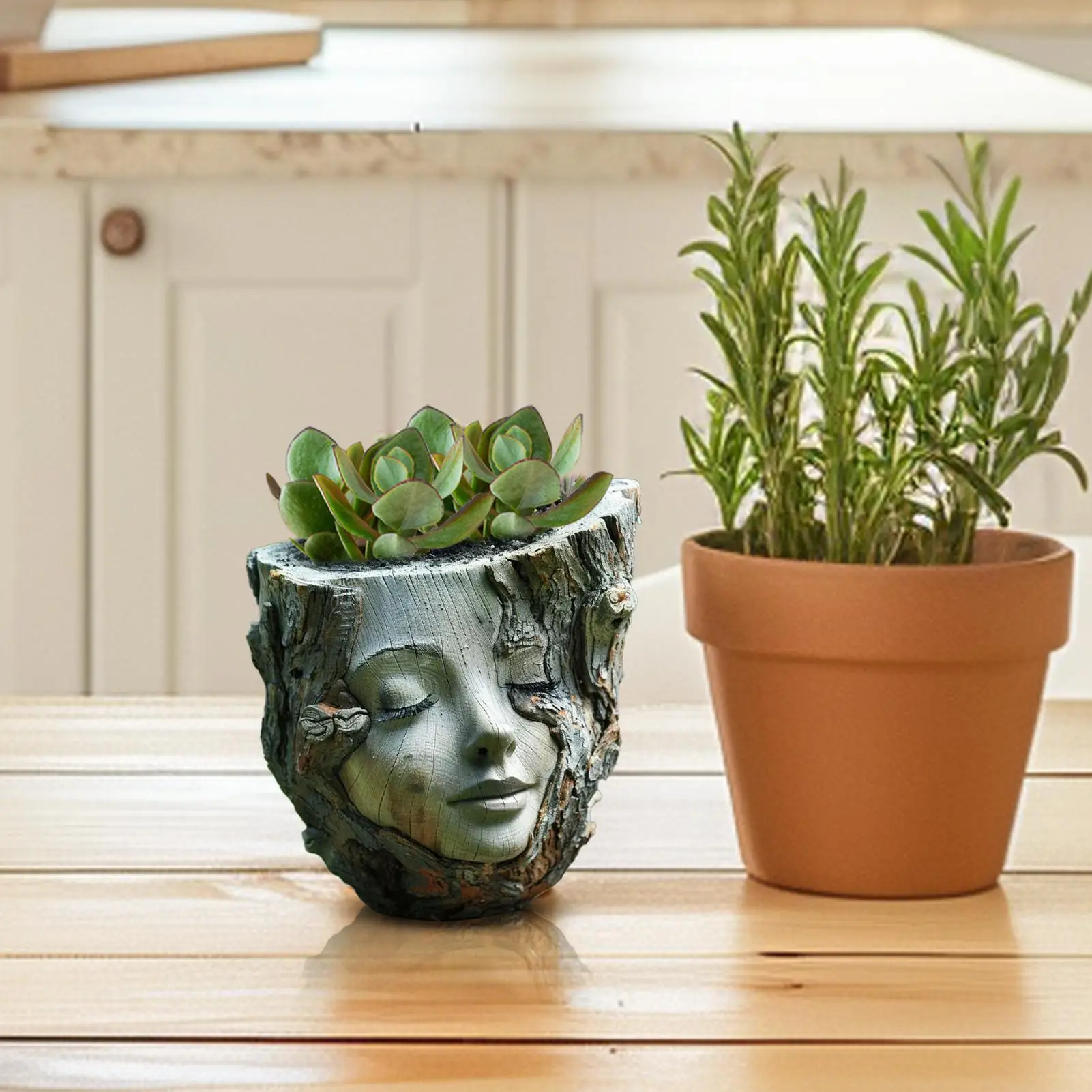 Creative Funny Girl Face Flowerpot Handmade Creative stump flowerpot statue decoration small flowerpot for terrace lawn garden