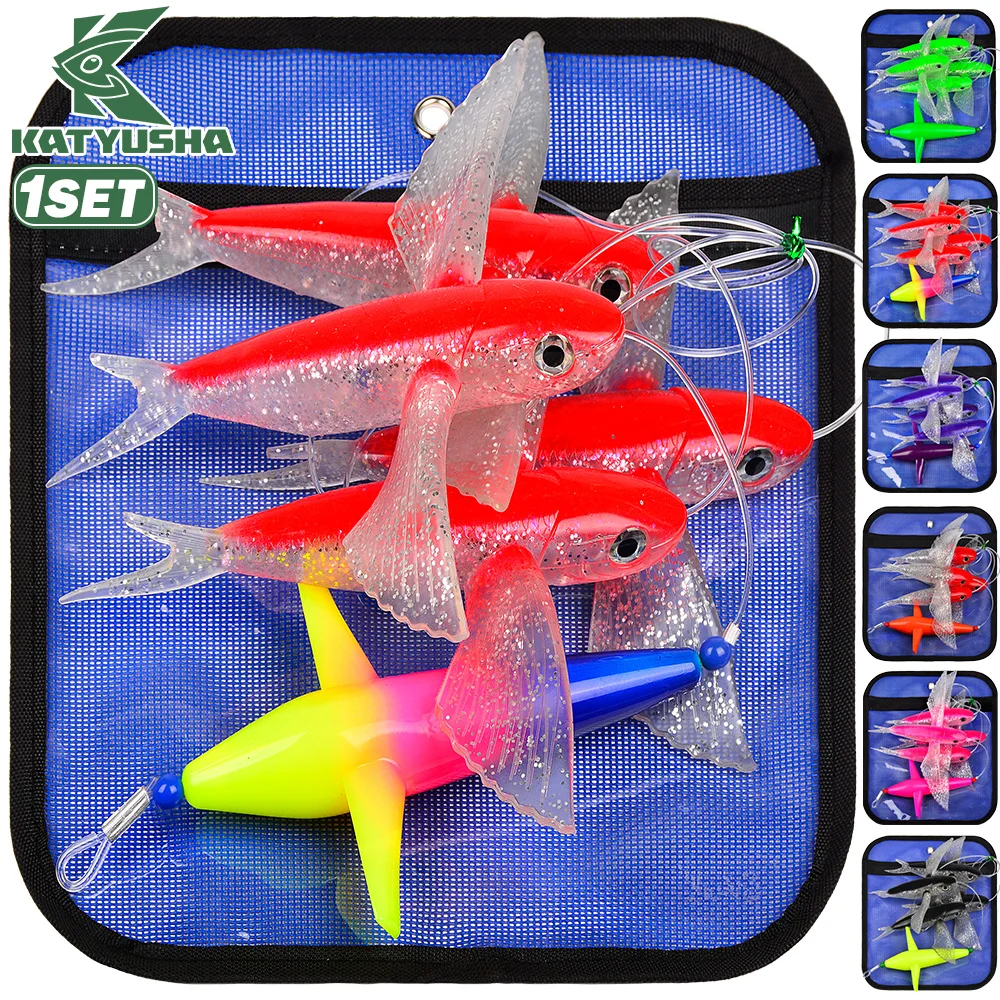 

Katyusha Artificial Silicone trolling Fishing Bait Set 13/18CM 6-color Flying Fish Shaped 3D Fisheye Bass Seawater Fishing Lures