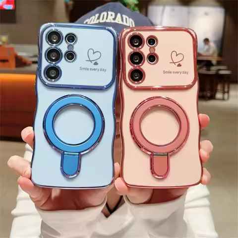 For Magsafe Magnetic Ring Stand Love Heart Case Samsung S25 Edge S24 S23 Ultra FE S22 Plus A56 A55 A36 A16 A55 Shockproof Cover