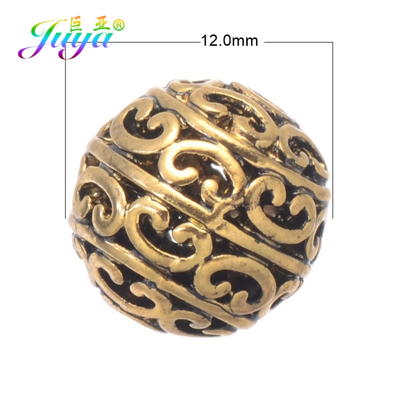 Juya 20pcs/Lot Wholesale Antique Gold/Silver Plated Hollow Decorative Charm Beads For Needlework Beadwork Jewelry Making