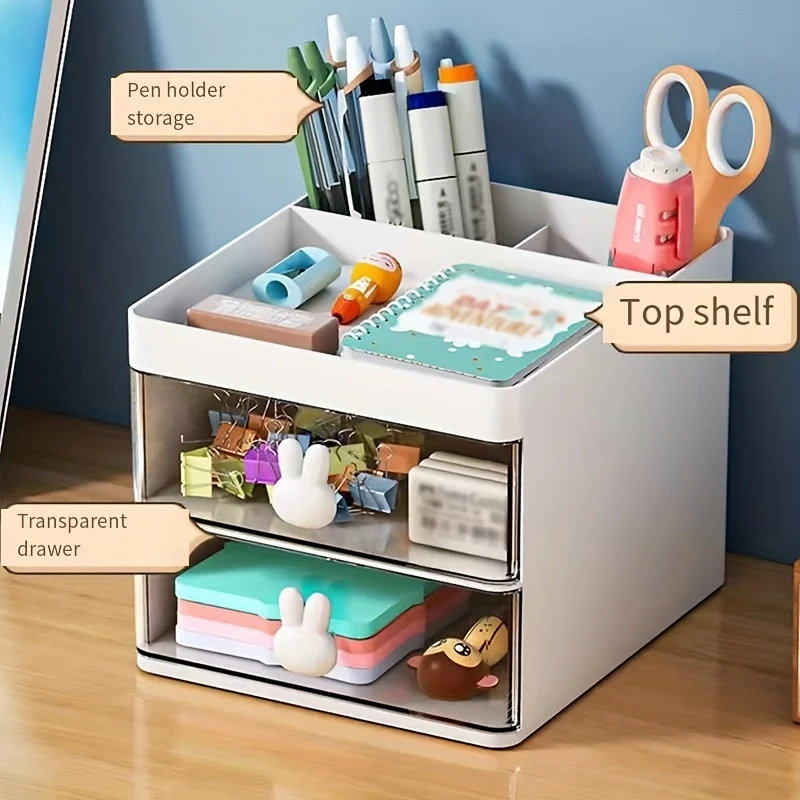 1pc Transparent Drawer Rabbit Handle Storage Box, Desk Office Stationery, Cosmetics, Eyebrow Pencil Brush, Glasses, Jewelry view 4