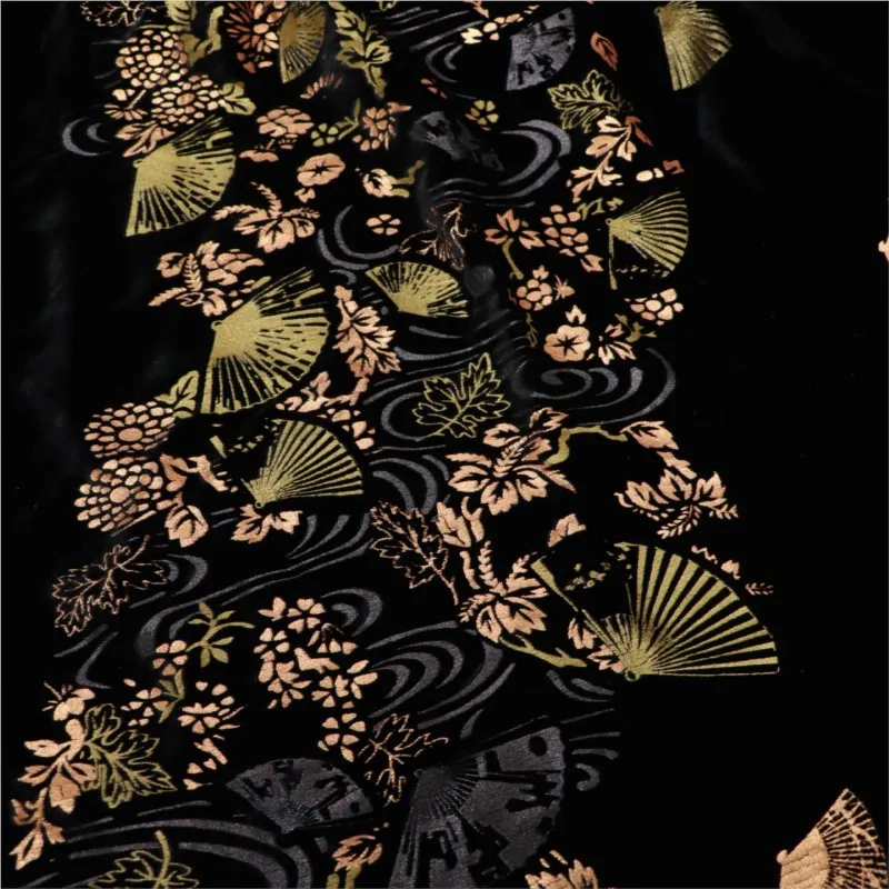 Terciopelo tejido con flores podridas camisón y cheongsam de tela dorada georgett de seda