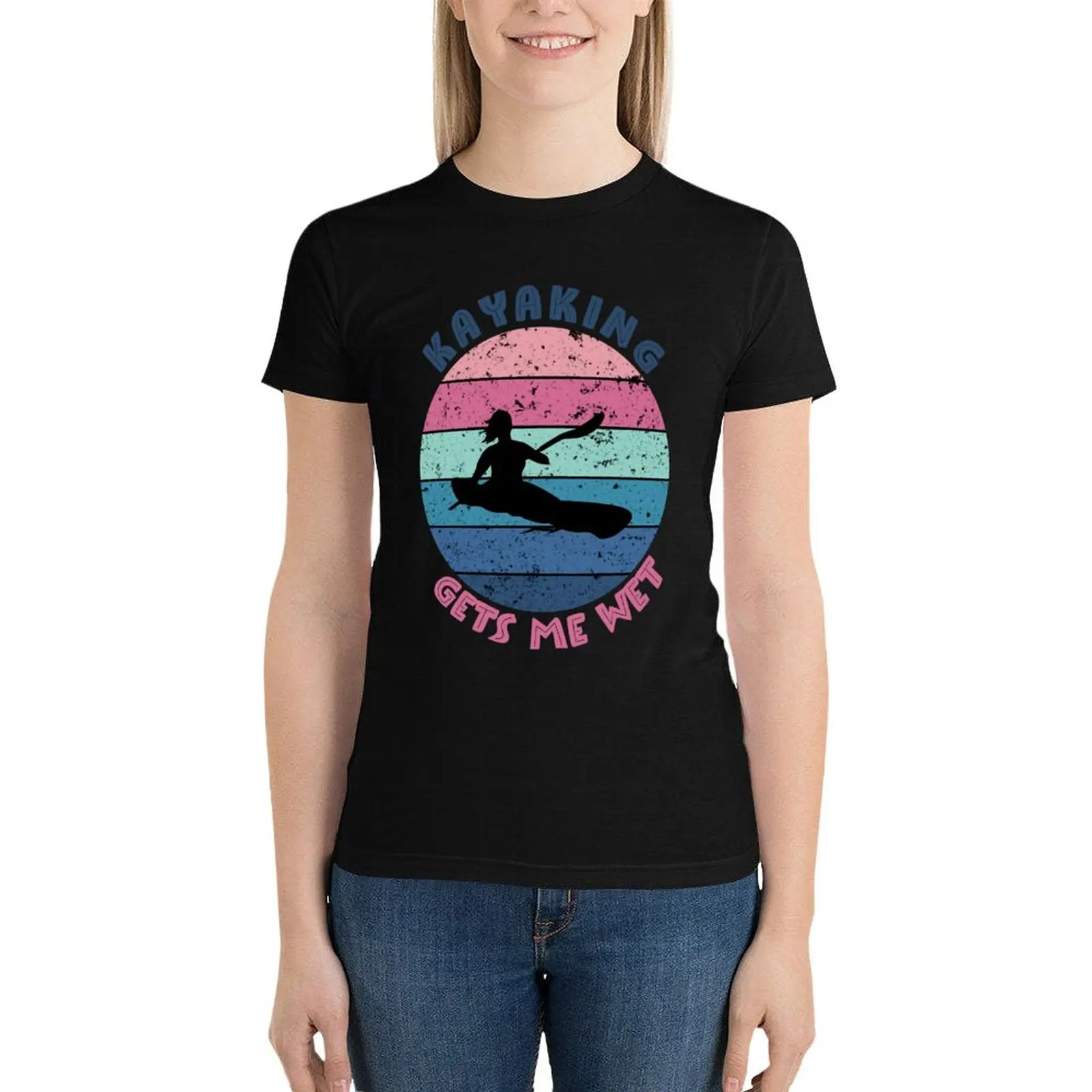 Kayaking gets me wet girl vintage T-Shirt korean fashion funny cute tops korean Women's clothes