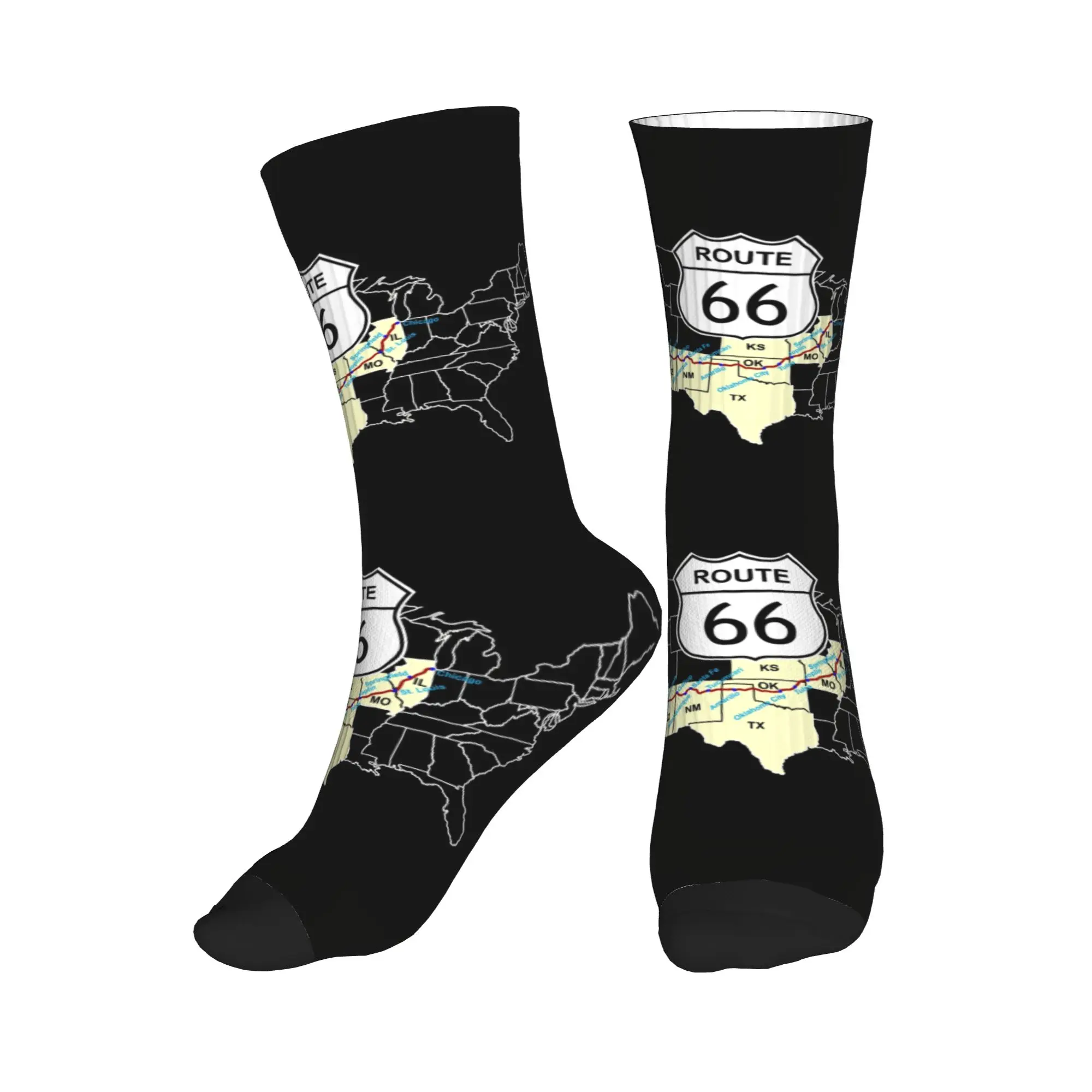 Novelty Printing Route 66 Map Socks for Women Men Stretch Summer Autumn Winter USA Highways Crew Socks