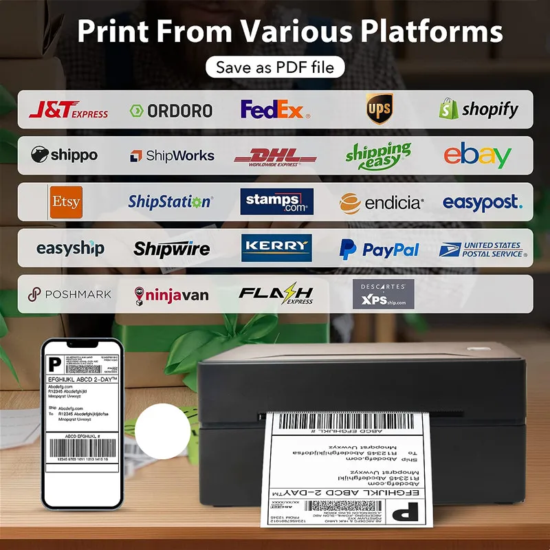 

4x6 wireless Bluetooth shipping label printer Inkless waybill sticker thermal printer compatible with Android IOS Windows MAC