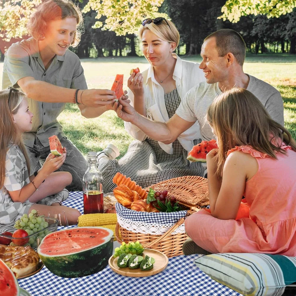 طقم سلة نزهة قوية من الخيزران مع بطانيات وأطباق من الخيزران