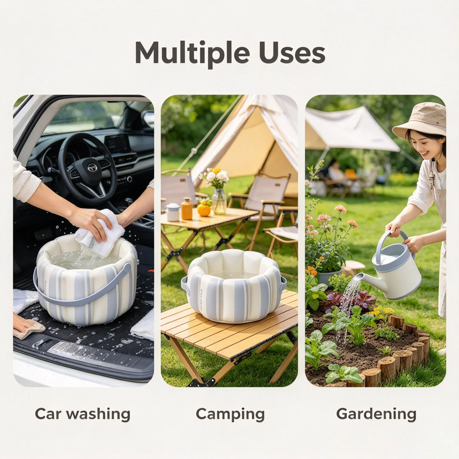 Portable Car Foldable Bucket Silicone Collapsible Strip Design For Road Trip Large Capacity Save Storage Space