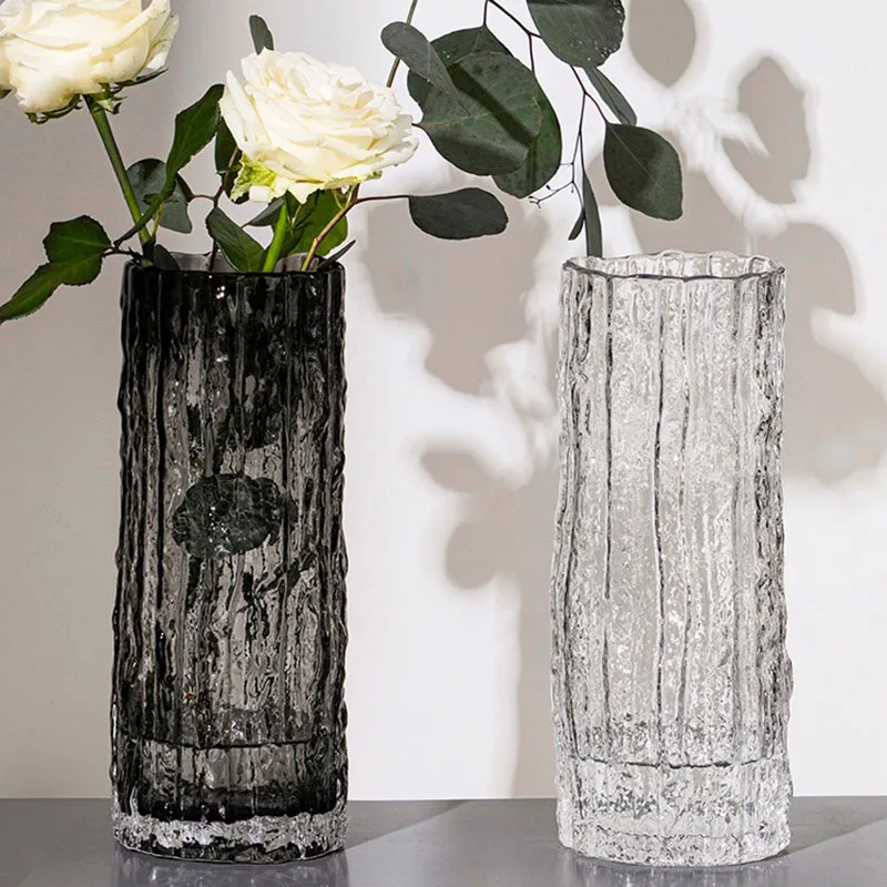 Transparent Glass Flower Arrangement Bottle, Creative Modern Glacier Vase, Living Room and Dining Table Decoration Bottle