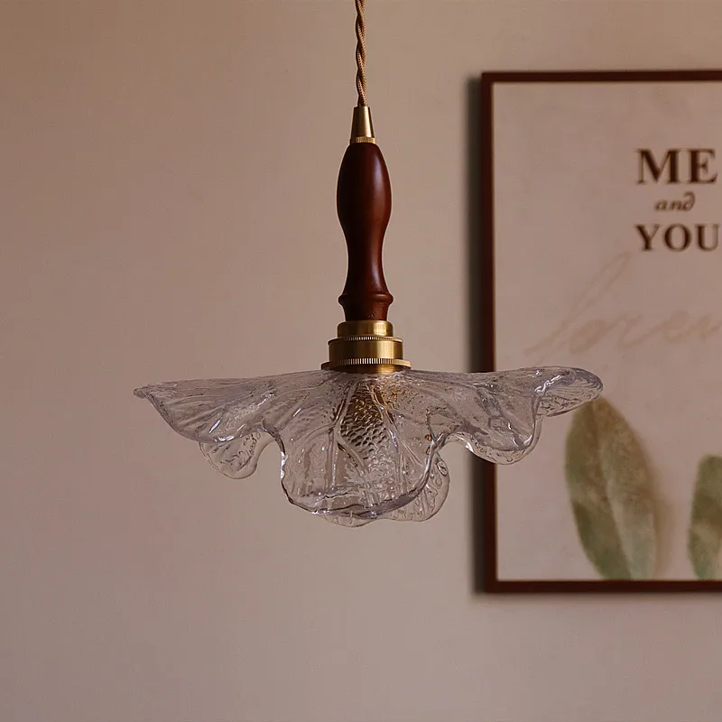 IWHD Creative Leaf LED Hanging Lamp For Living Room Kitchen Interior Lighting Vintage Copper Glass Pendant Lighting Hanglampen