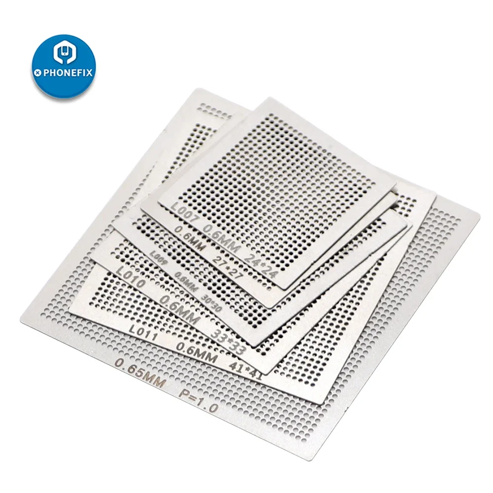 Kit BGA Reballing Stencil Universale di Alta Qualità 18pcs 0.3/0.35/0.5/0.55/0.6/0.76mm Reballing Netto per il Telefono IC Saldatura di Riparazione