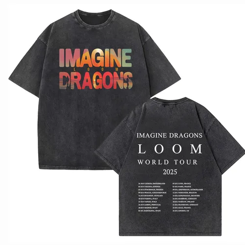 Imagine Dragons Loom 투어 2025 셔츠, 하라주쿠 O넥 코튼 빈티지 티셔츠, 팬 선물 상의 