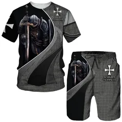 Rycerze Templar T-shirty z nadrukiem 3D zestawy z krótkimi spodenkami dresy męskie modne oversize koszulka z krótkim rękawem zestaw spodni odzież garnitury męskie