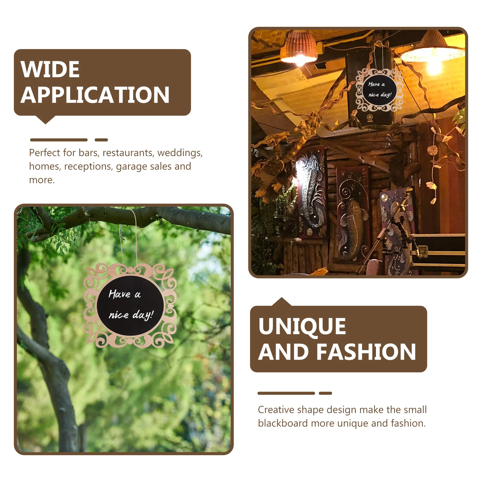 

3Pcs Wooden Blackboard Pendant Geometric Hanging Message Board for Home Kitchen Party Wedding Chalkboard Decor