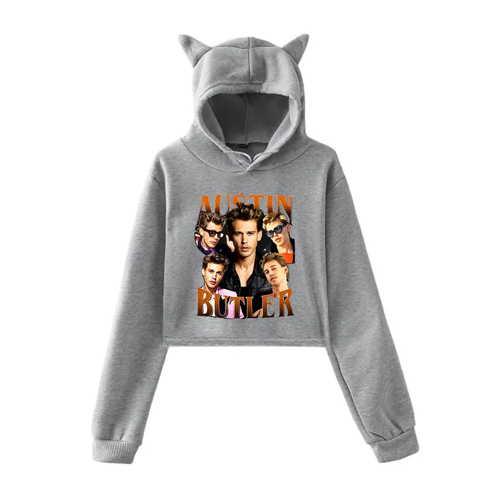 Austin Butler Merch Vintage anni '90 Streetwear logo Felpa con cappuccio Felpe con cappuccio per ragazze Cat Ear Crop Pullover sportivo alla moda