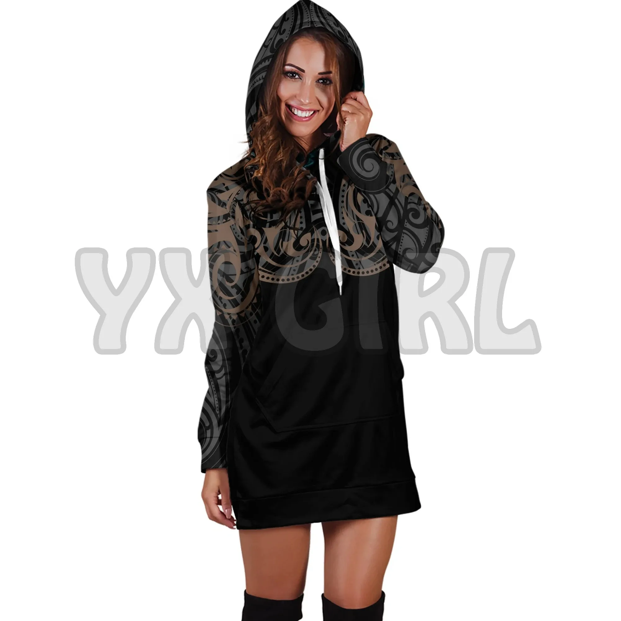 YX GIRL Scotland Hoodie Dress Wave 3D Printed Hoodie Dress Novelty Hoodies Women Casual Long Sleeve Hooded Pullover Tracksuit