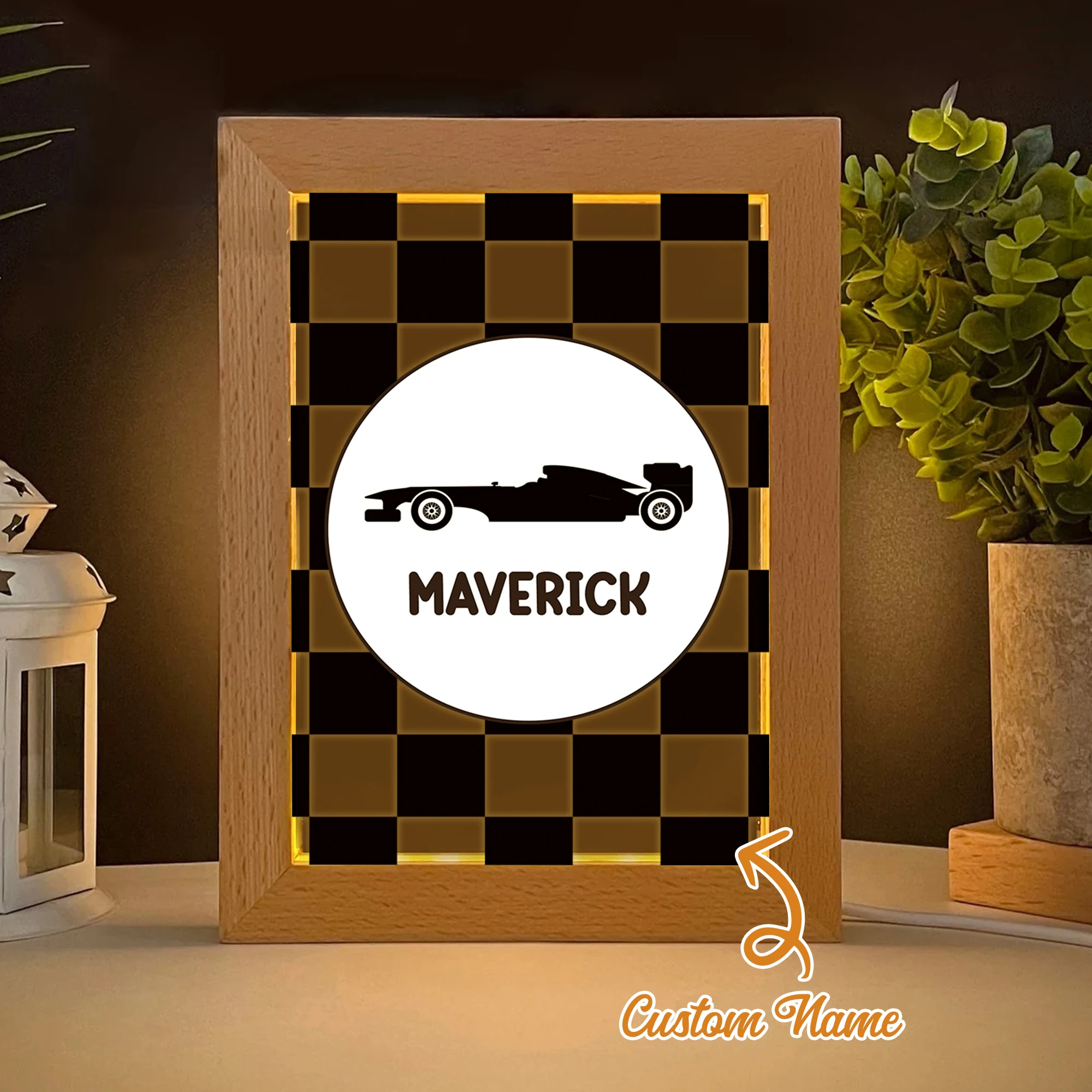 

Black Sports Car Custom Name LED Night View Photo Frame Personalized Gift Family Living Room Bedroom Dining Room Home Decoration