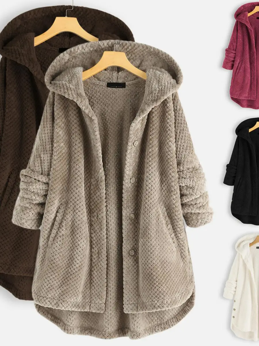 

Faionable Double-Sided Fce Hooded Jaet plus Size Women's Regular Fit Outerwear Long Sve Mid-Length Autumn Coat