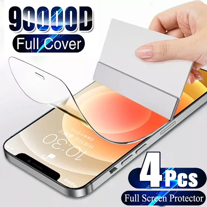 

4Pcs Hydrogel Film Screen Protector For iPhone 11 12 13 14 15 Pro Max For iPhone 14 15 Plus 12 13 Mini 13 14 Pro Full Cover Film