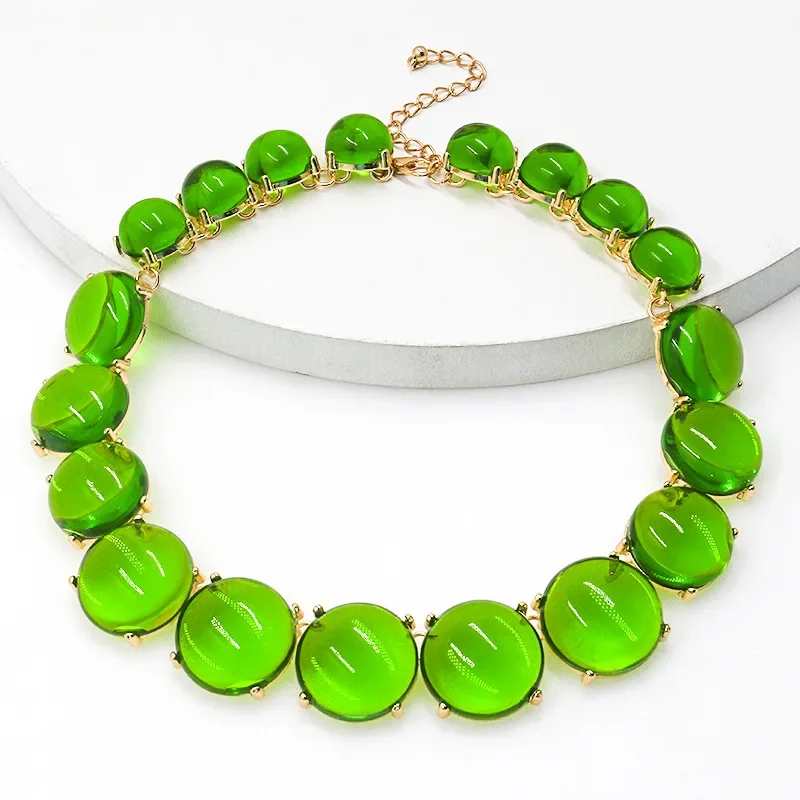 Women's Jewelry Geometric Circle Resin Necklace Simple Vintage Alloy Chain, Summer Fashion Pendant, Versatile