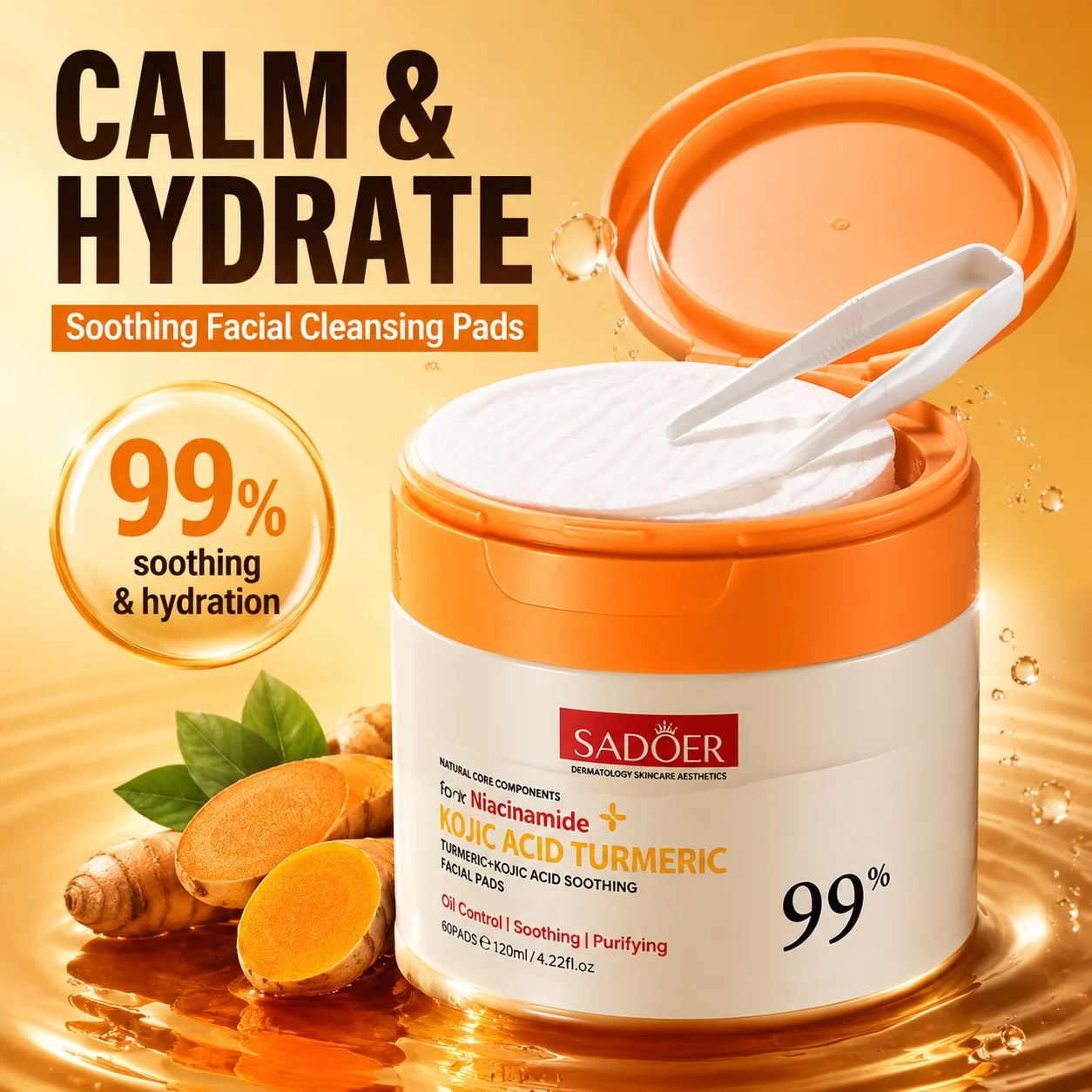 Kojic Acid Turmeric Cleansing Pads Niacinamide Gentle Oil Control Skin Brightening Facial Toner Pads Moisturizing Skin Care