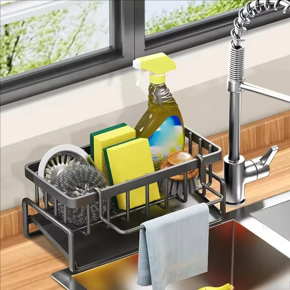 

Kitchen Sink Drain Rack Storage Rack Dish Cloth Towel Rack Filter Basket ABS Plastic Self Draining Sink Rack Soap Sponge Rack
