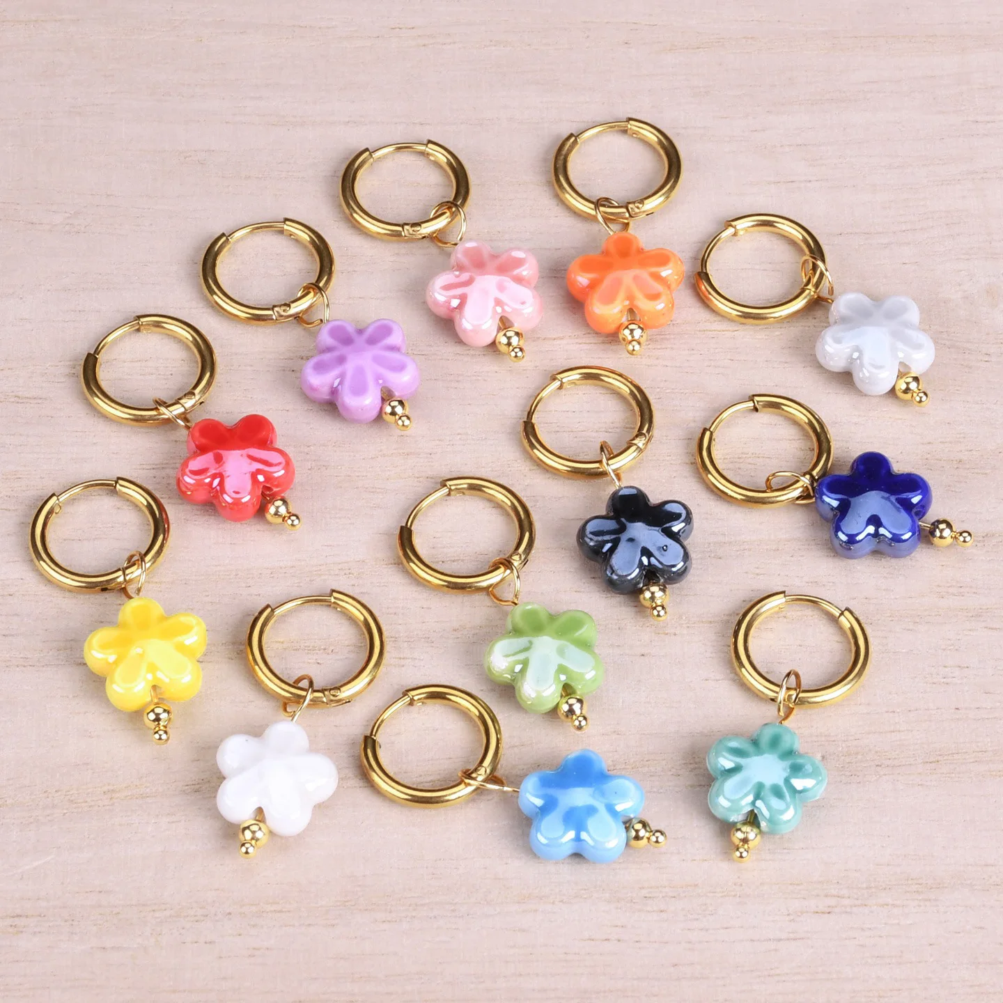 Orbelle  Cute Candy Colored Flower Shape 12mm Ceramic Pendants Earrings For Women Girl Simple Jewelry Gifts