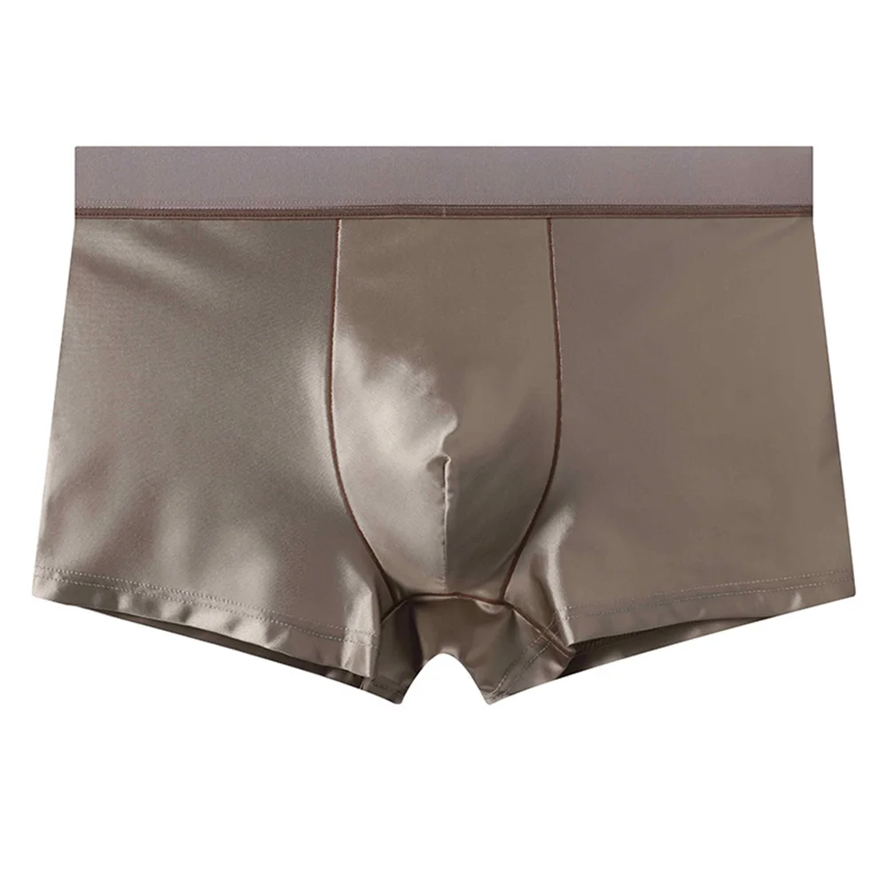 Men Ice Silk Glossy Smooth Boxer Shorts Underwear Breathable Sleepwear Panties U Bulge Pouch Breathable Boxer Shorts