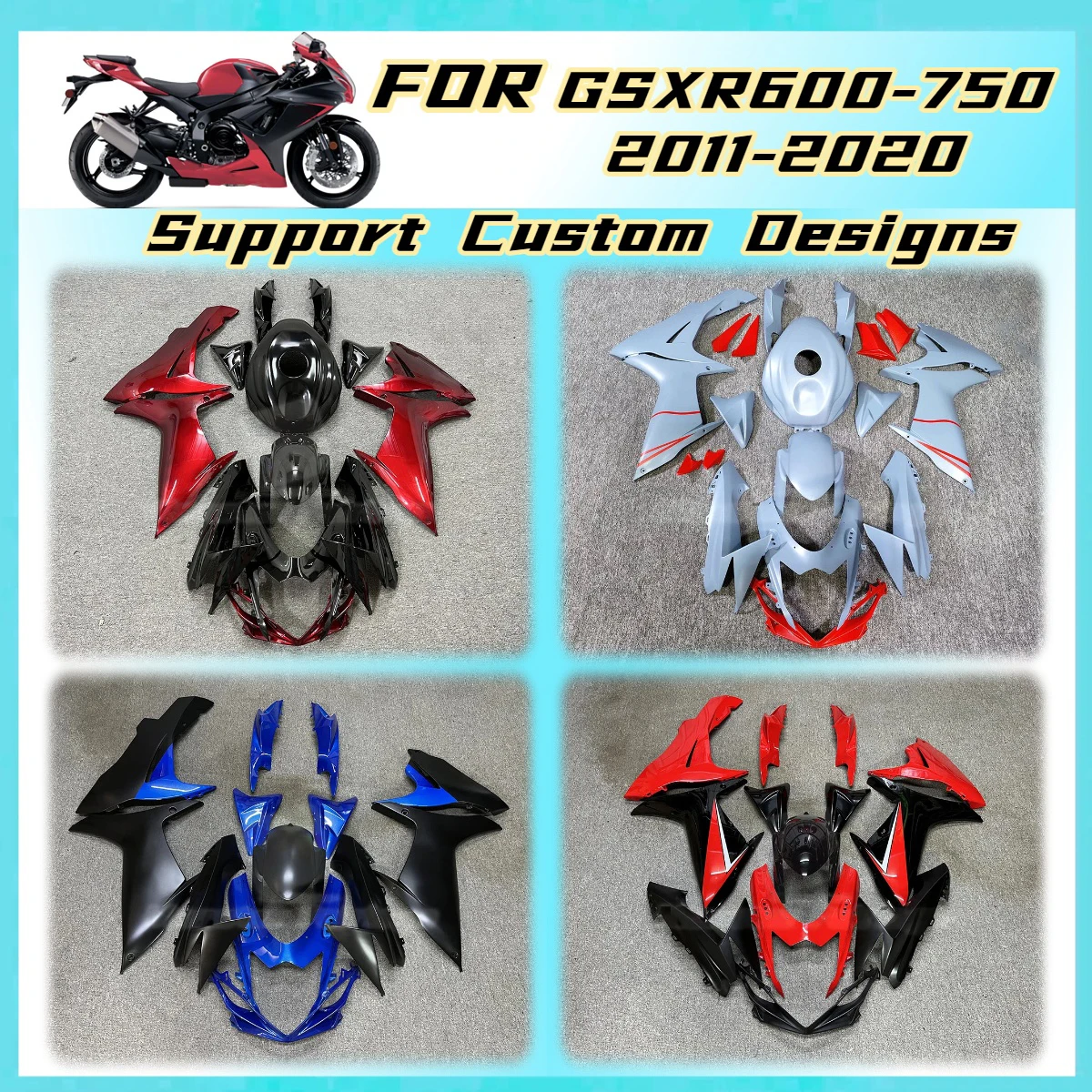 Для Suzuki GSXR600 GSXR750 2011-2020 Комплект обтекателей, индивидуальные цвета, литье под давлением, ABS, кузов для спортивного мотоцикла GSXR 600 750 11-20