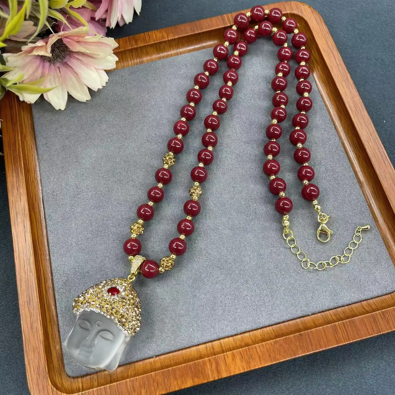 Glazed Buddha necklace color retention electroplating inlaid Czech diamonds handmade design Internet celebrity fashion style