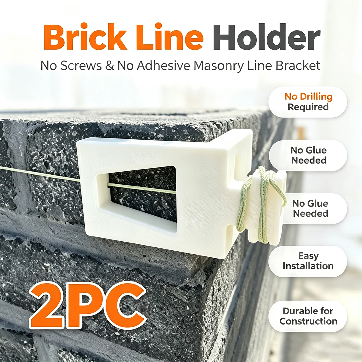 2Pc Brick Line Fixing Bracket, Masonry Wall Line Pulling Bracket, No Glue or Screws Required, Wall Construction Alignment Tool