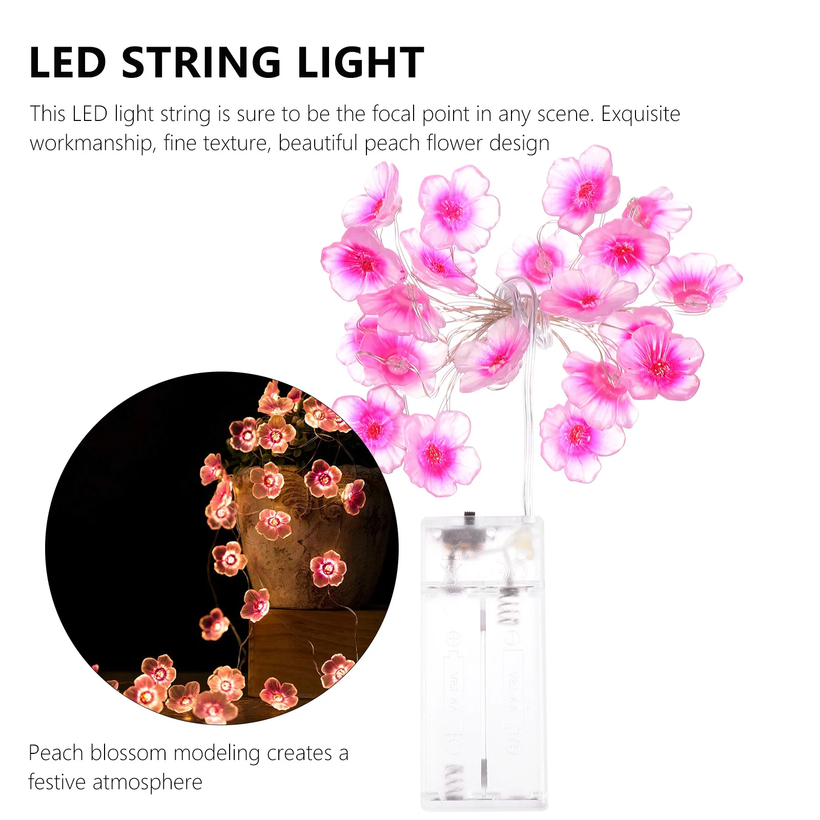 

1Set Waterproof Peach Flower LED String Light Exquisite Workmanship Fine Texture Beautiful Design Portable Indoor Outdoor