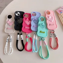 Love Heart Bow Wavy Soft Phone Case For Vivo G2 T3x T2 Pro X80 V40 V30 SE Pro Lite ME V30e V40 SE Back Cover With Hanging Rope