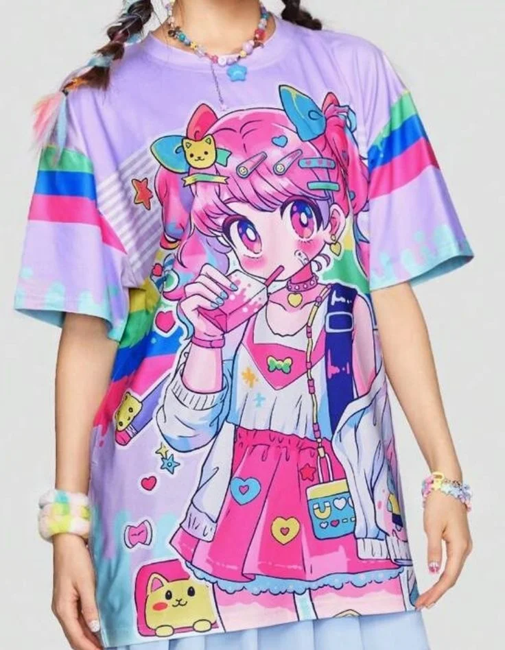 2026 Adult and Children Y2K Harajuku Style Sweet Girl Magical Girl 3D Print Loose T-Shirt Student Best Friend Couple Top Trendy