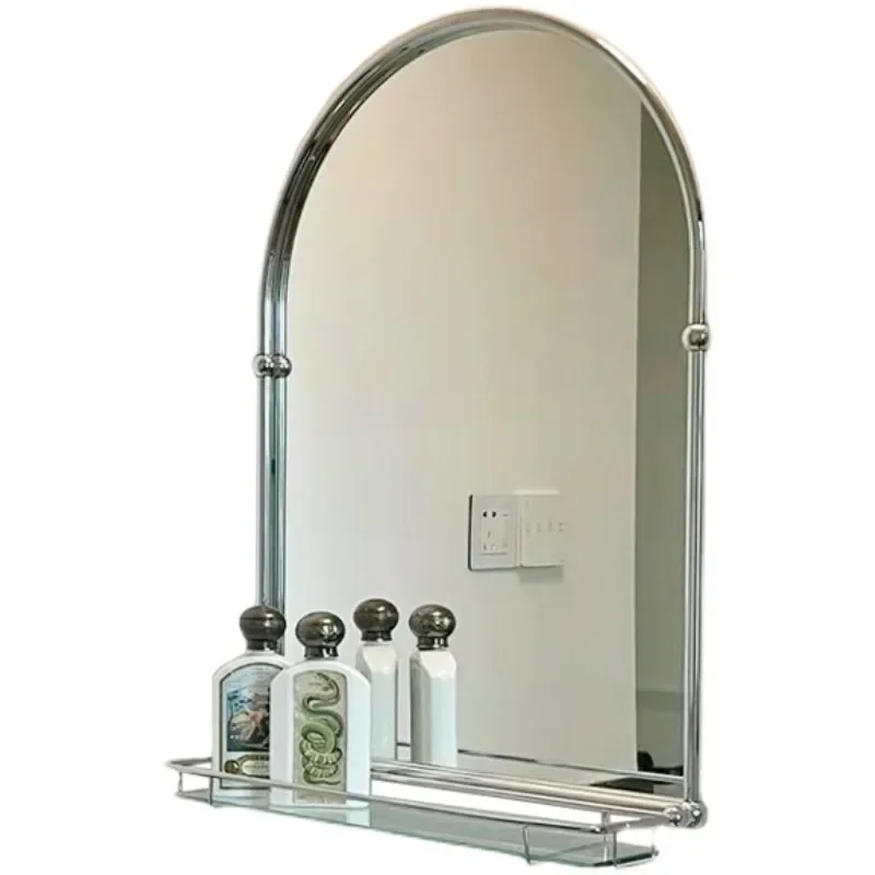 Simple stainless steel semi circular mirror, bathroom mirror, silver bathroom mirror, French style dressing mirror design,