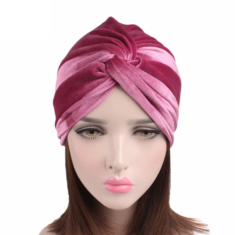 Women Velvet Bandana Hat Cross Turban Inner Hijab Caps Headband Autumn Winter Warm Headwear Casual Streetwear Muslim Indian Hats