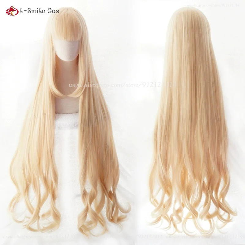 Nightingale Cosplay Wig 120cm Long Light Golden Orange Cruly Wigs Anime Cosplay Wig Heat Resistant Synthetic Hair + Wig Cap