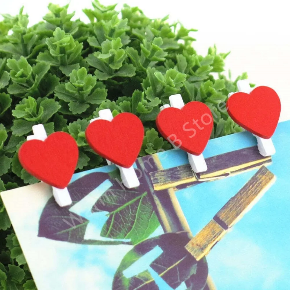 50pcs Natural Heart-shaped Wooden Clip Clothespins Decorative Photos Papers for Memo Office Clothespin Clothes Pegs School Toys