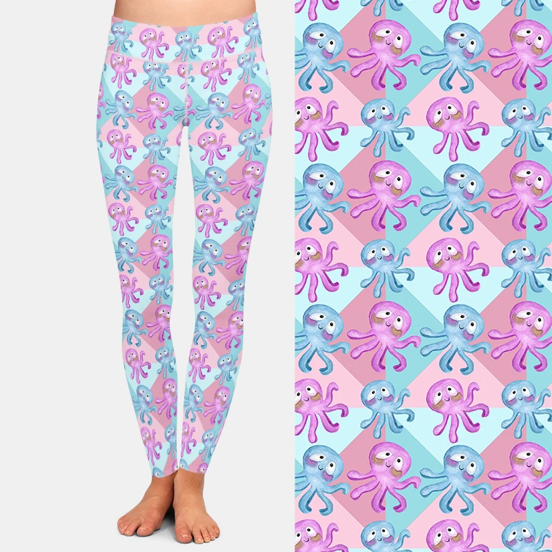 LETSFIND Fashion Women Winter Pants Cute Cartoon-style Octopuses Print High Waist Elastic Fitness Leggings