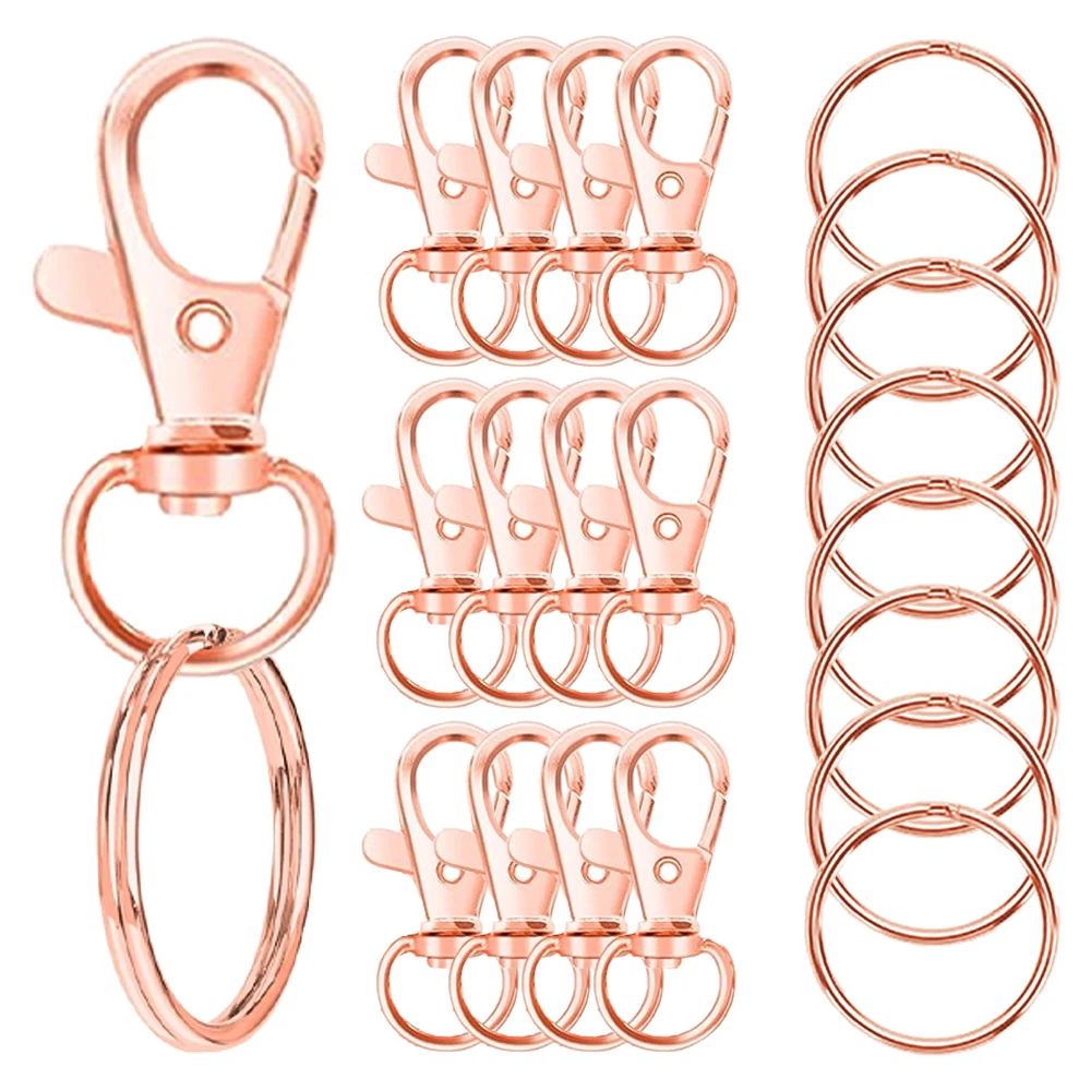 14/25 sets draaibare legering veer-kreeftgespen met metalen splitringen, geschikt voor DIY dierenhalsbanden, sleutelhangers, labels, accessoires, knutselwerk