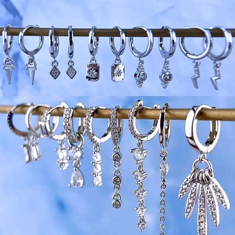 1 Paar hochwertige Silberohrringe der Serie 925 aus Sterlingsilber, luxuriöse Creolen, CZ-Ohrringe, Modeschmuck – Detail 6