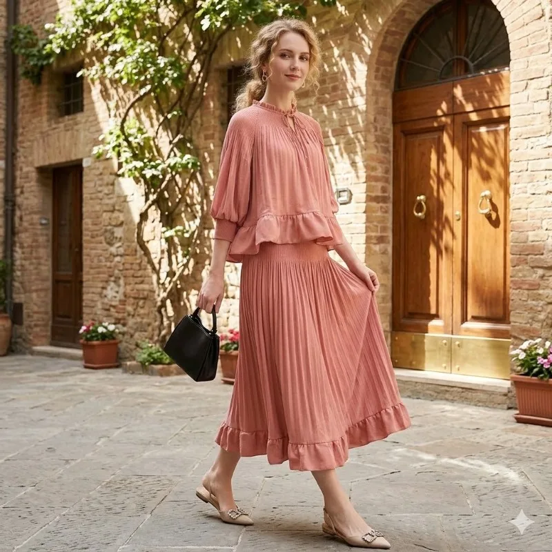 

Miyake Pleated Skirt Set Plisse 2026 Spring New Arrival Elegant 2-Piece Set Luxurious Purple New Style Miyake Pleats Plus Size