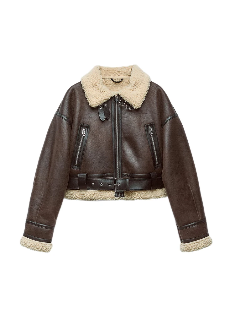 Ailegogo סתיו חורף נשים חם רופף פו כבש פרווה קצר מעיל Streetwear נשי רטרו רוכסן איחה מעיל להאריך ימים יותר